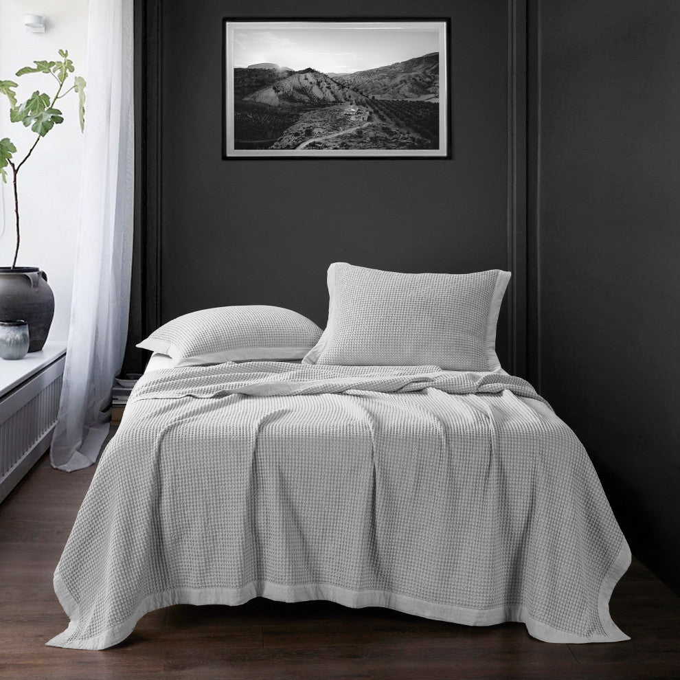 Stonewashed Cotton Waffle Weave Coverlet, 1 Piece, Gray, Twin