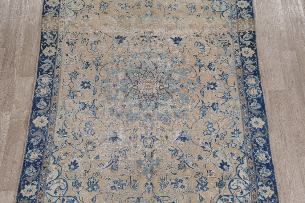 Consigned, Traditional Vintage Distressed Handmade Persian Area Rug, Beige, 6x10