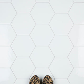 Hextile Ceramic Floor and Wall Tile, Glossy Blanco, 25