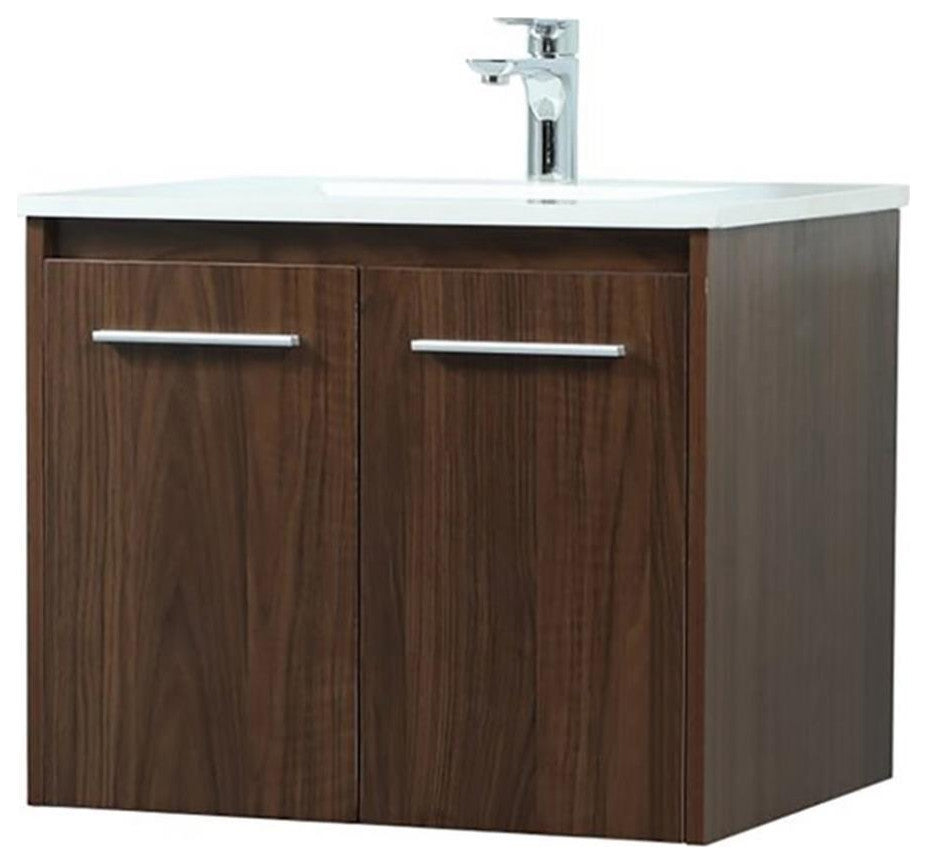 Elegant Decor Penn 24" Aluminum Alloy MDF Single Bathroom Vanity in Walnut