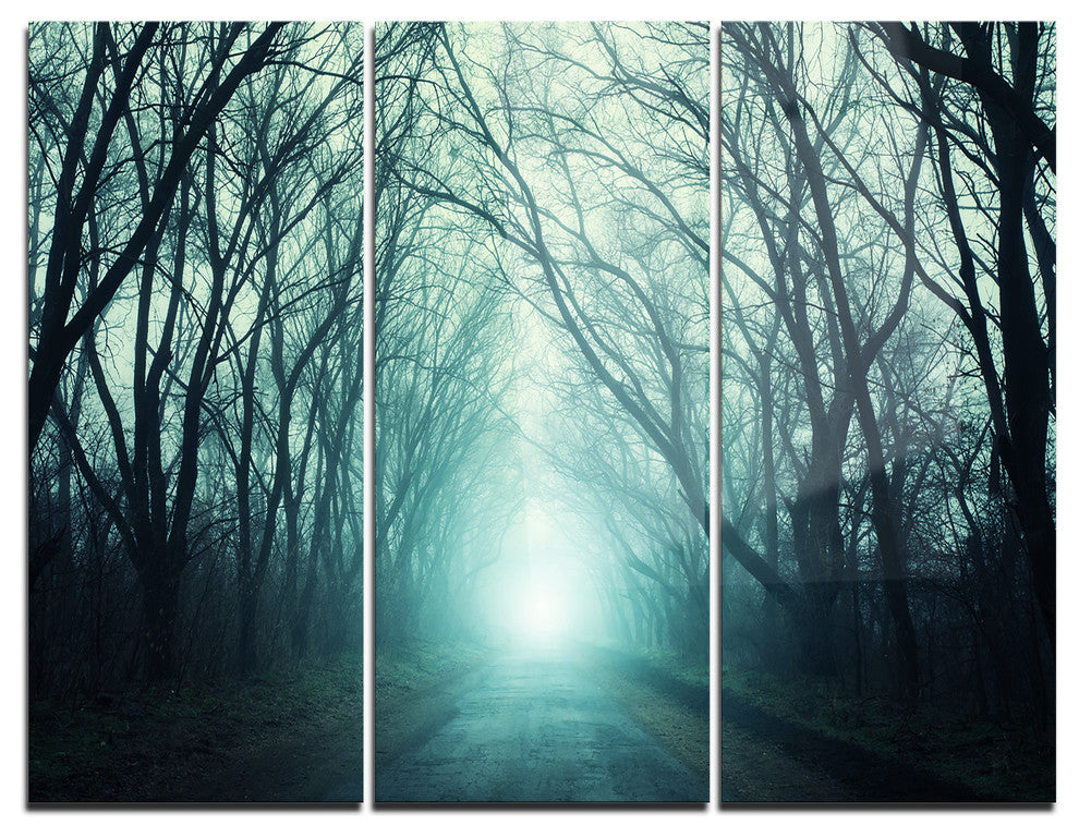 "Fall Forest Path With Green Light" Photo Metal Wall Art, 3 Panels, 36"x28"