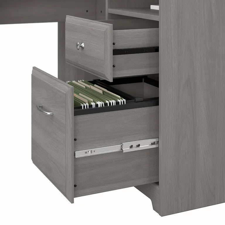 L-Shaped Desk, Worktop With USB Charging Ports & Cable Management, Modern Gray