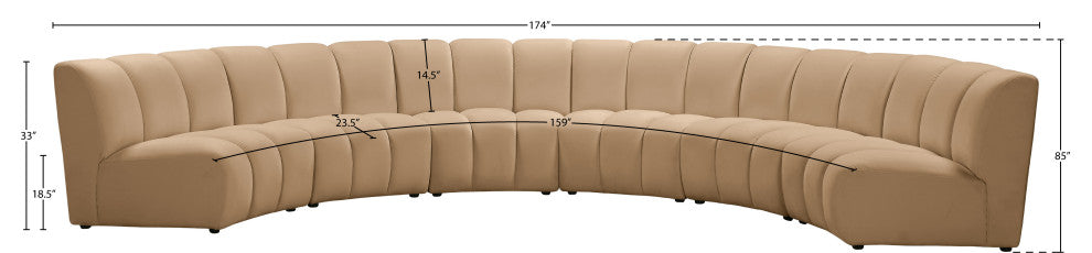 Infinity Channel Tufted Velvet Modular Chair, Camel, 6 Piece