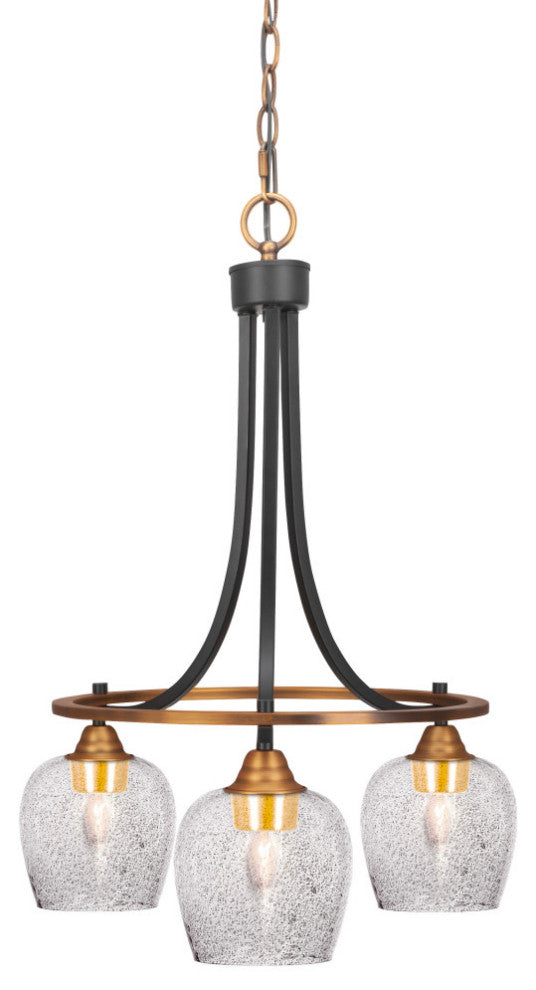 Paramount Downlight 3-Light Chandelier, Matte Black & Brass, 6" Smoke Bubble