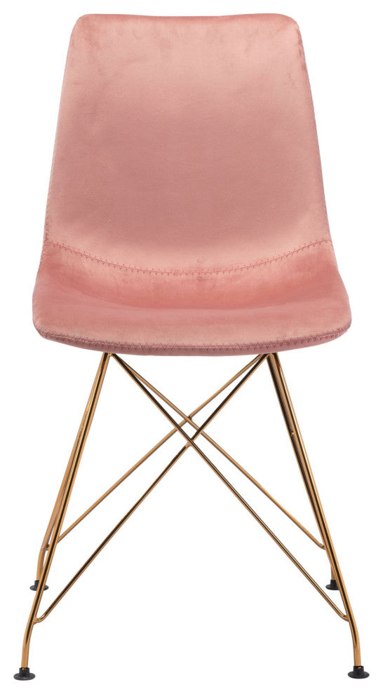Dining Chair, Set of 4, Steel Metal, Fabric, Pink, Gold, Bar Kitchen Pub Bistro
