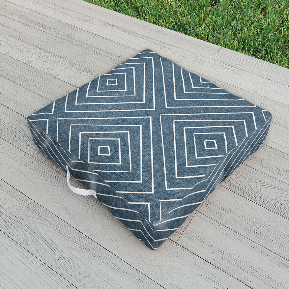 Little Arrow Design Co Woven Diamonds Dark Blue Outdoor Floor Cushion
