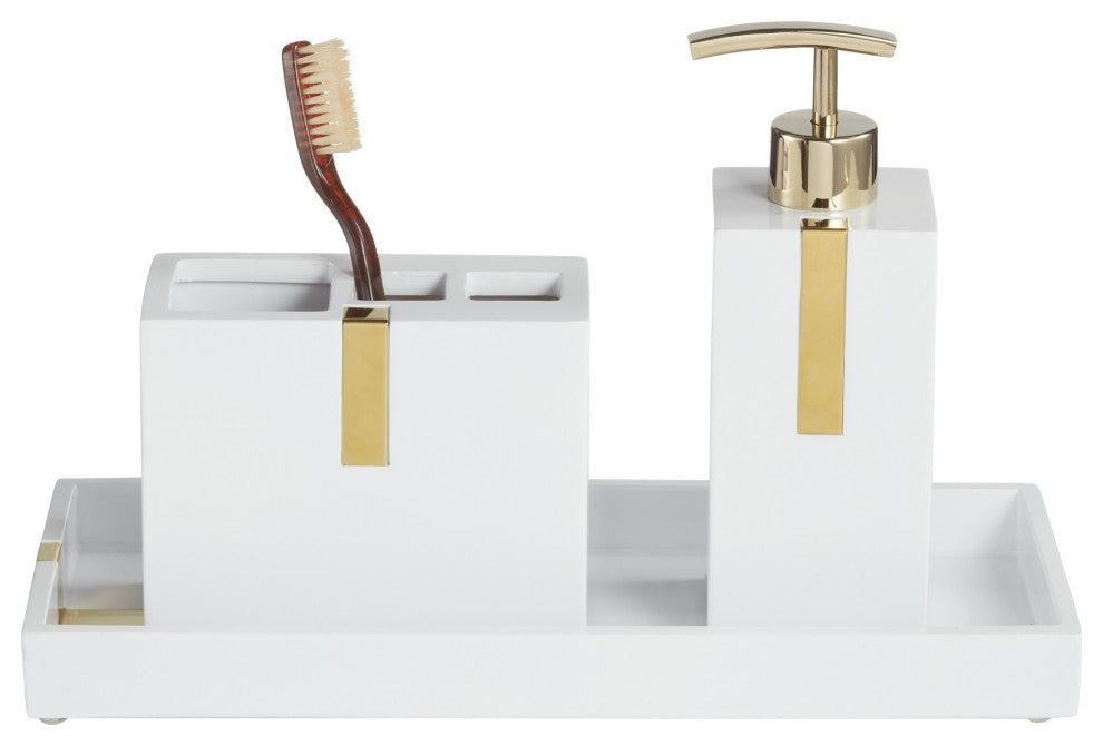 Houston Street White/Brass 3 Piece Bathroom Accessory Set