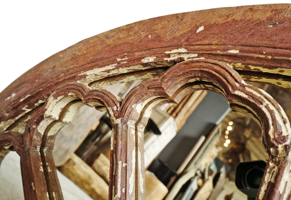 Consigned Antique Wood Arch Transom Mirror