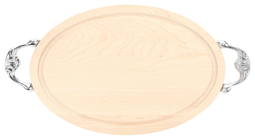BigWood Boards Oval Cutting Board with Victorian Handles, Maple, 12" x 18"