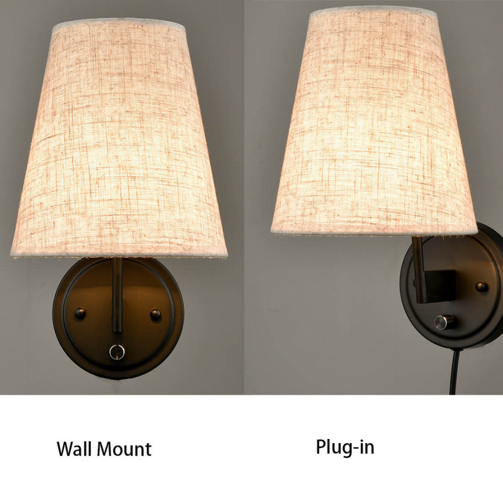 Plug-in Wall Lamp Set of 2 Fabric Shade Wall Sconces Light