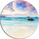 Exotic Seashore Sunset Over Blue Sea, Seascape Round Metal Artwork, 36"