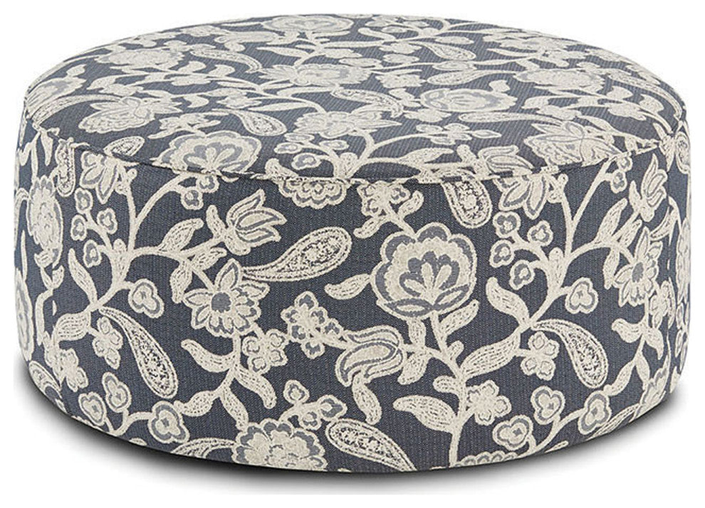 Chenille Upholstered Round Ottoman, Floral Multi
