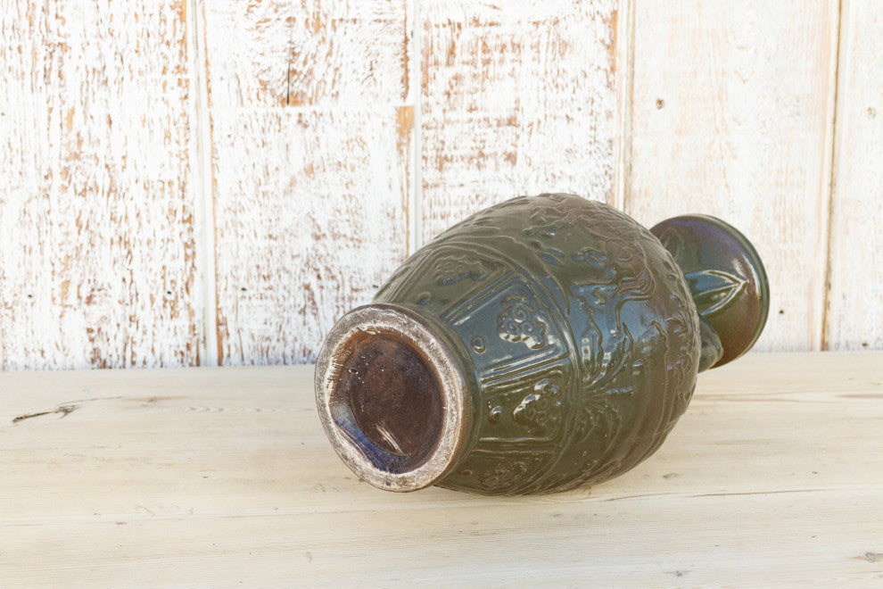 Elephant Handle Green Glazed Vase