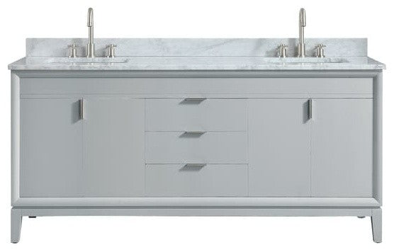 Avanity Emma 73" Vanity Combo, Dove Gray, Carrara White Marble Top