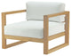 Sectional Sofa Chair Table Set, White Natural, Teak Wood, Modern, Outdoor Patio