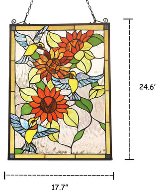 CHLOE-Lighting SUNFLOWER Animal Tiffany-glass Window Panel 24" Tall
