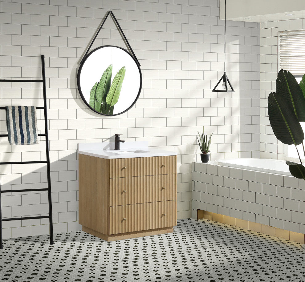 La Jolla Bathroom Vanity, Washed Oak, 36", Single Sink, Freestanding