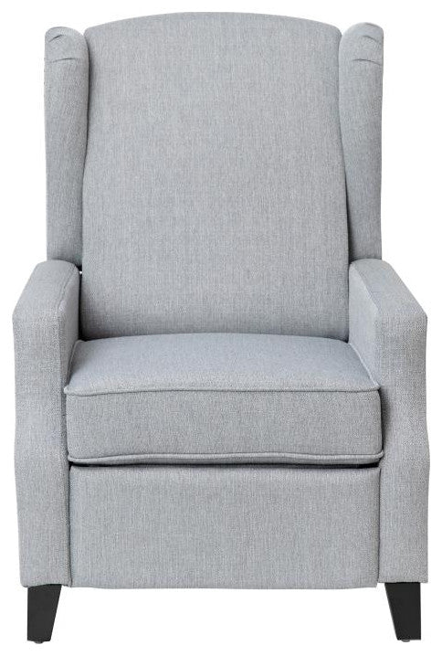 Prescott Push Back Wingback Recliner Chair- Fabric Upholstery-Accent Nail Trim, Gray