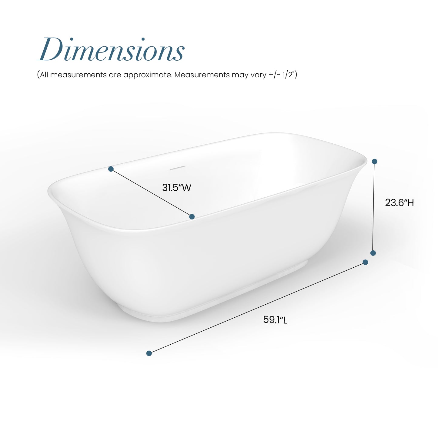 Orion Soaking Bathtub, 59"x31.5", 59"