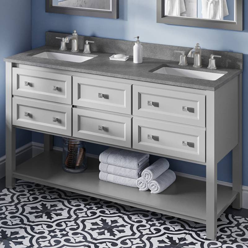 Adler Transitional 60" Grey Double Sink Vanity, Steel Grey Cultured Marble Vanit