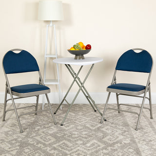 2 Pack HERCULES Extra Large Triple Braced Folding Chair with Easy-Carry Handle, Navy Fabric/Gray Frame