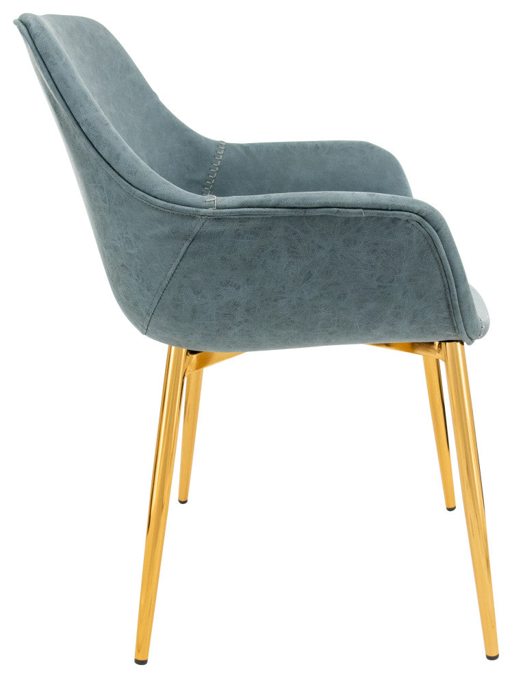 LeisureMod Markley Modern Leather Dining Armchair With Gold Legs, Peacock Blue