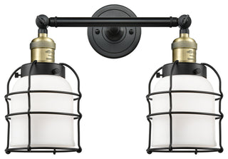 Small Bell Cage 2-Light Bath Vanity-Light, Black Antique Brass, Matte White