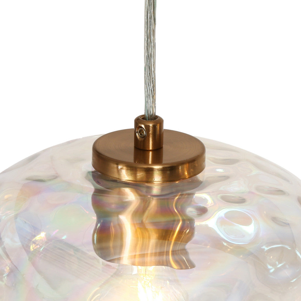 LNC Chrysaorican 5-Light 52.4" Modern Iridescent Globe Glass Island Light, Brass