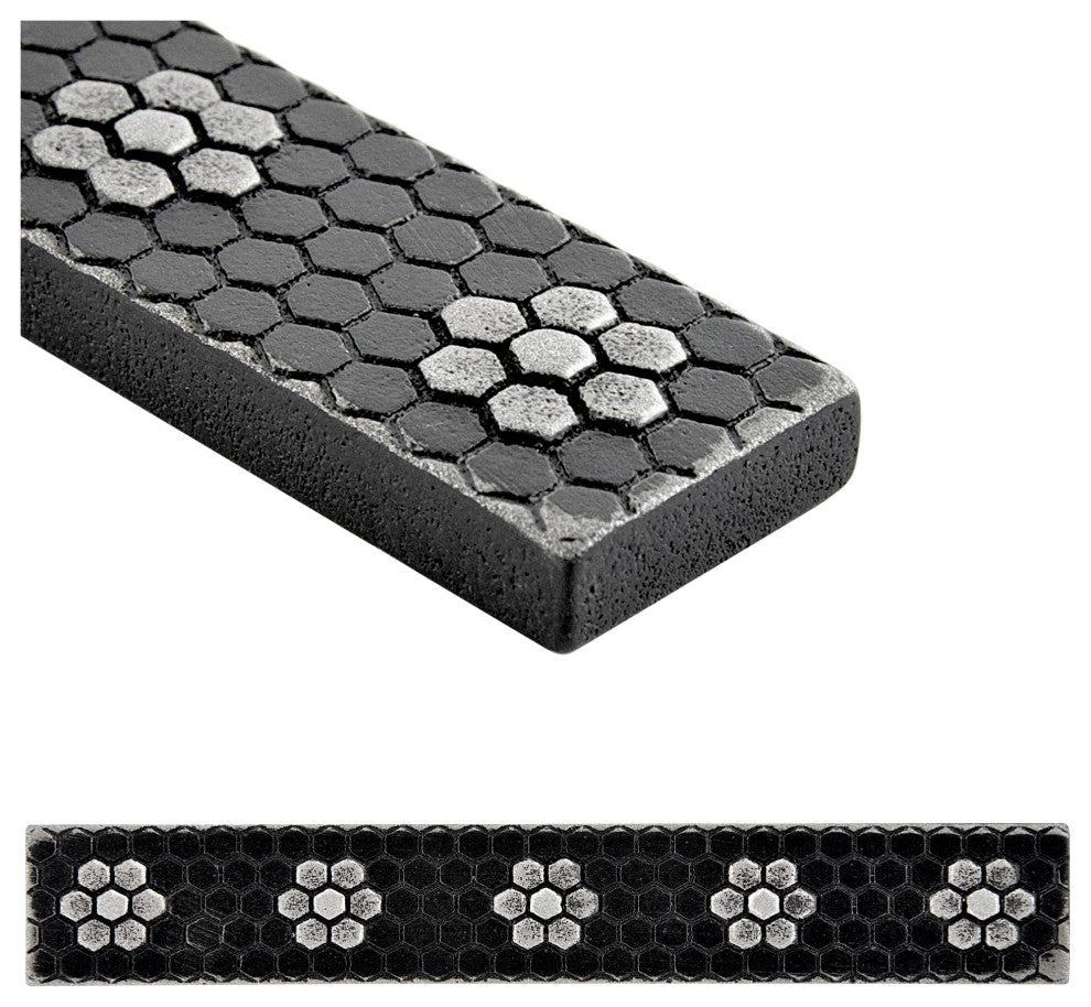 Floral Hex Metal  Tile Trim 1"x6", Set of 5, Wrought Iron