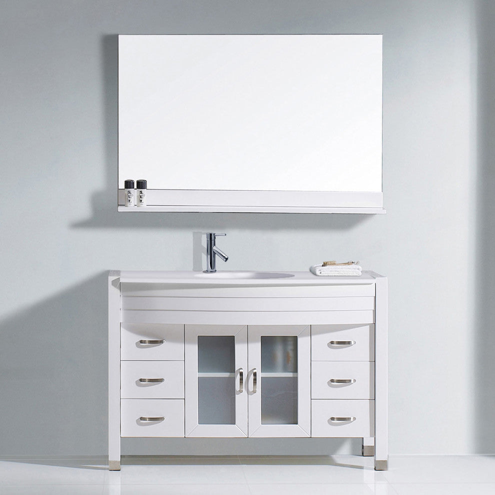 Virtu Ava 48" Single Bathroom Vanity, White With White Top, Faucet and Mirror