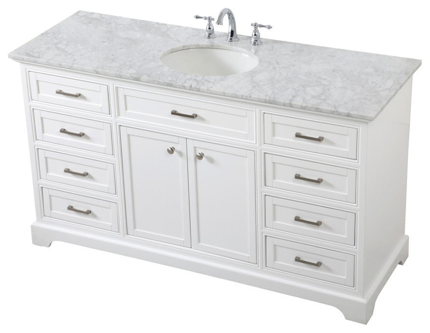 Amber Single Bathroom Vanity, Blue, White, 60"