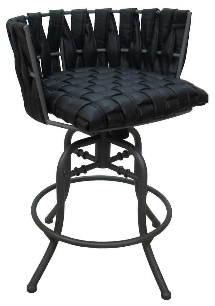 Metalona Swivel Tilt Bar Stool, Black Vinyl, Gray, 30"