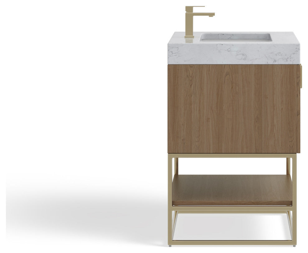 Bahia Bath Vanity, Oak, 24", Brushed Gold Hardware, Single, Freestanding