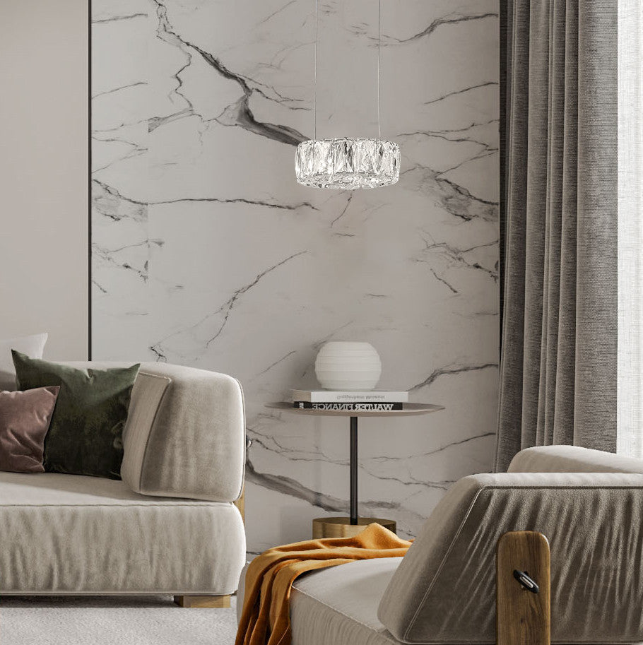 Round Clear Crystal Covered Single Pendant Light
