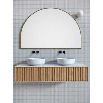 60" W X 40" H Arch Shape Stainless Steel Framed Mirror, Satin Brass