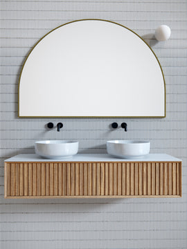 60" W X 40" H Arch Shape Stainless Steel Framed Mirror, Satin Brass