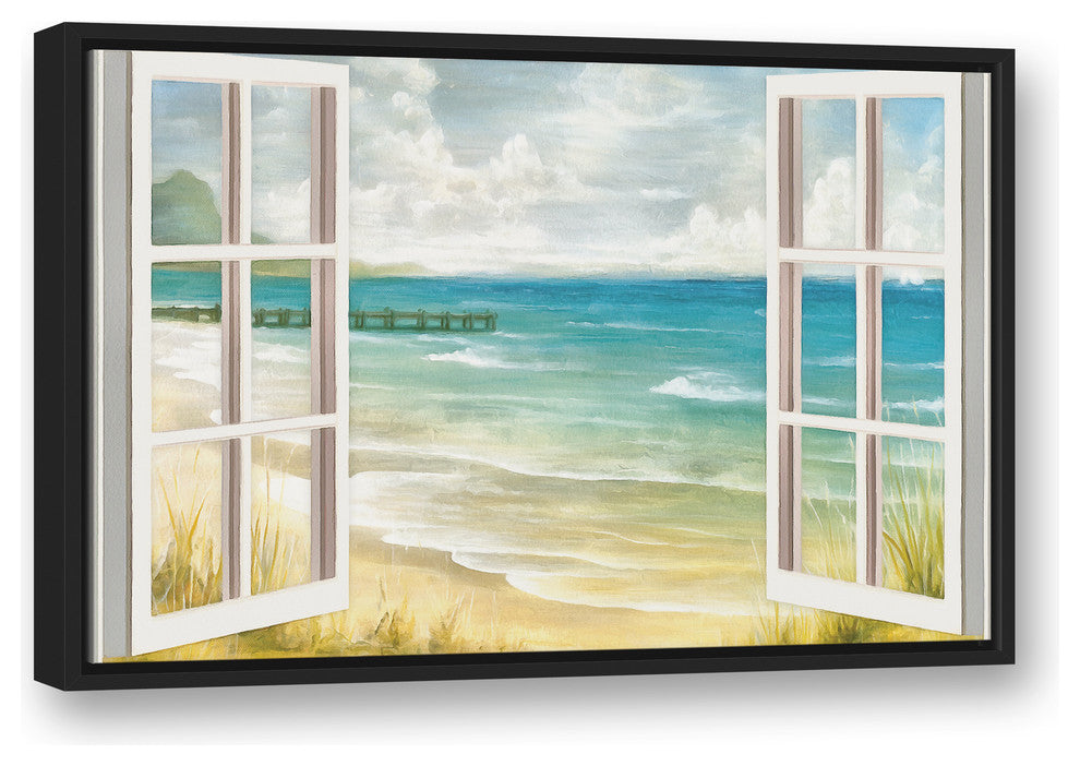 Open Windows to Beach Paradise 20x30 Black Floating Framed Canvas