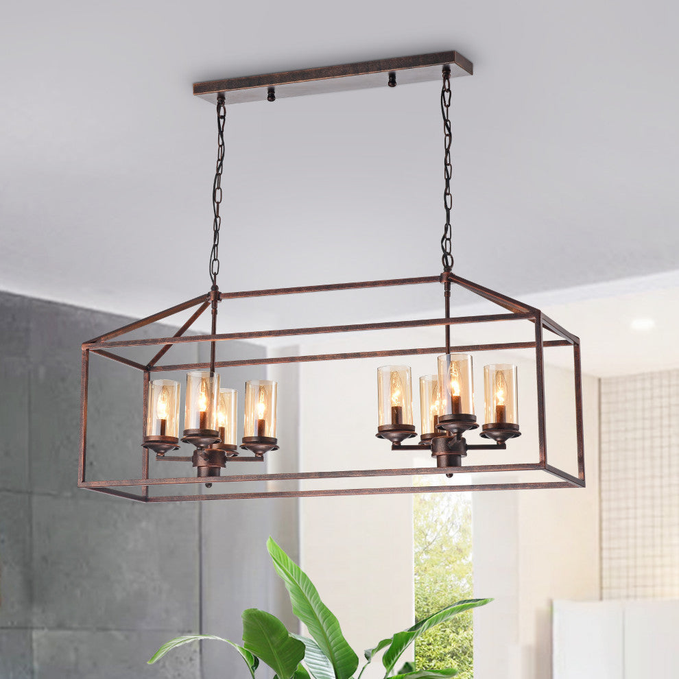Thyra Modern Black Brushed Gold 8-Light Chandelier for Dining Room, Kitchen