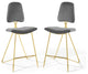 Set of 2 Modern Bar Stool, Golden Base With Footrest & Soft Velvet Seat, Gray