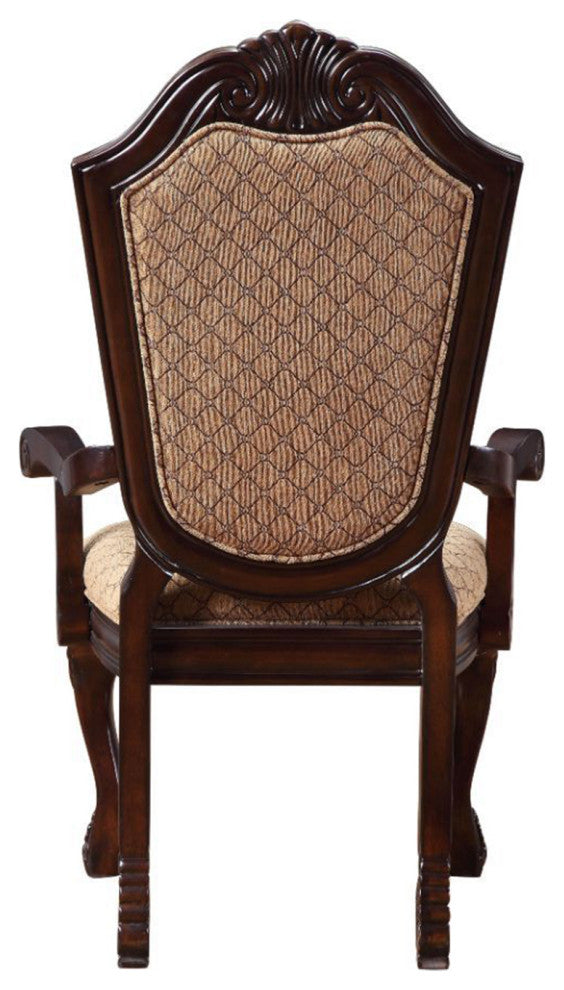 Set of 2 Upholstered Arm Chair, Brown/Espresso Finish