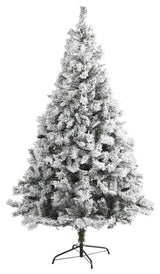 7' Flocked White River Mountain Pine Artificial Christmas Tree With Pinecones