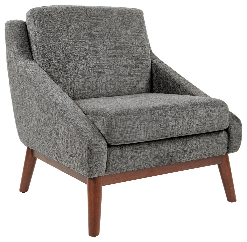 Mid-Century Club Chair, Charcoal Fabric With Coffee Finish Legs