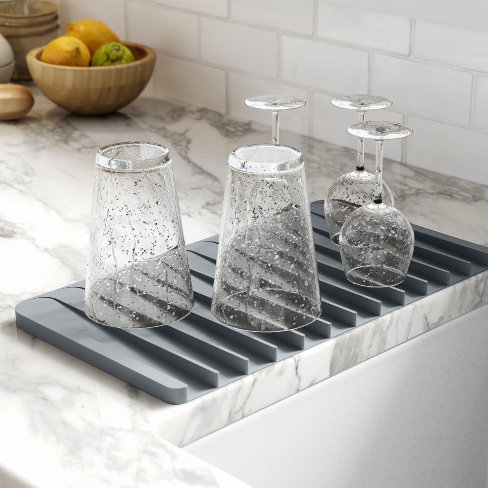 Self-Draining Silicone Dish Drying Mat or Trivet for Kitchen Counter Light Grey