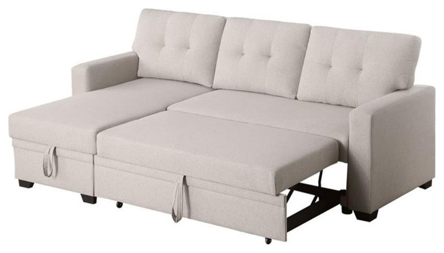 Devion Furniture Polyester Fabric Reversible Sleeper Sectional Sofa-Beige
