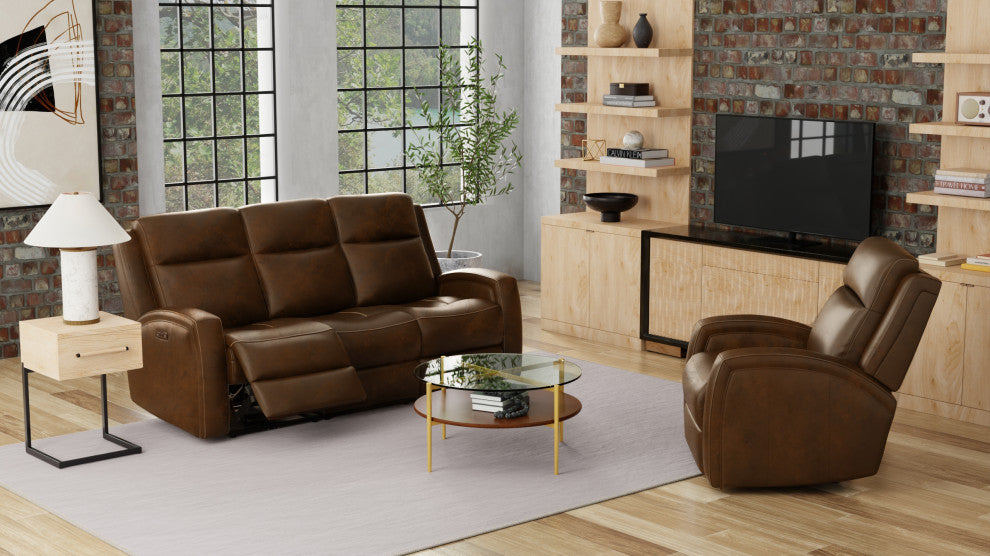 Cheyenne Dual Power Zero Gravity Mechanism Leather Sofa, Saddle