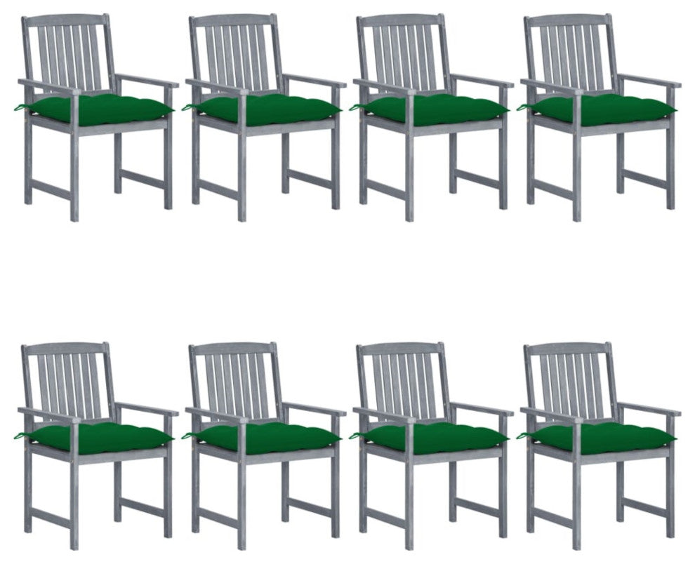 Vidaxl Garden Chairs With Cushions, Set of 8, Solid Acacia Wood Gray