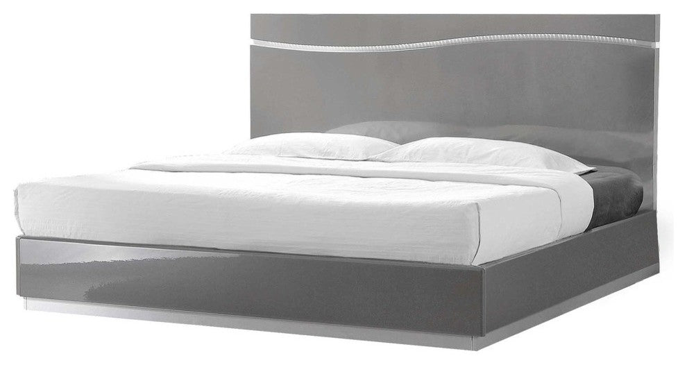 Leon Gray With Silver Base Platform Bed, Cal King