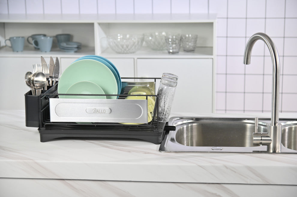 Jiallo Stainless Steel Luxury Dish Rack With Self-Draining Tray, Black
