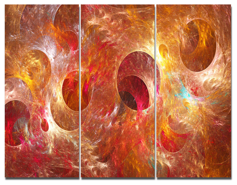 Red Yellow Circles Texture, Abstract Triptych Canvas Art Print, 36x28, 3 Panels