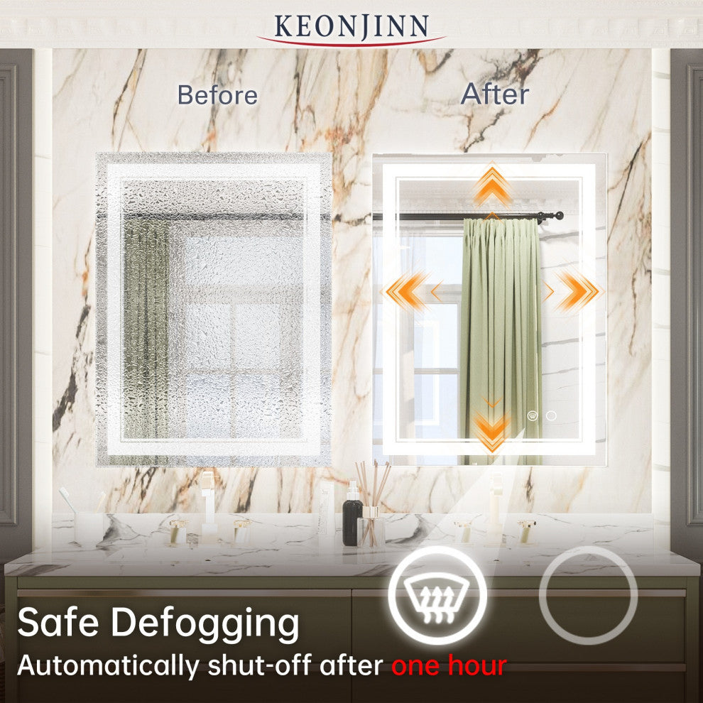 3-Colors LED Bathroom Mirror, Anti-Fog Memory Dimmable, Sliver, 24"x32"